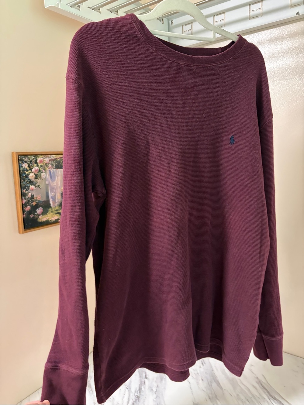 Polo Ralph Lauren Waffle Knit Thermal Sleepwear Shirt Burgundy Maroon Men's L